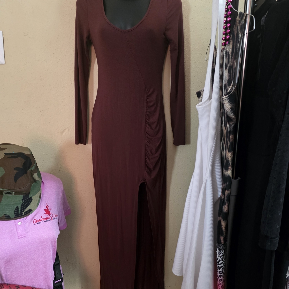 SHEIN Long Sleeve Brown Maxi Dress